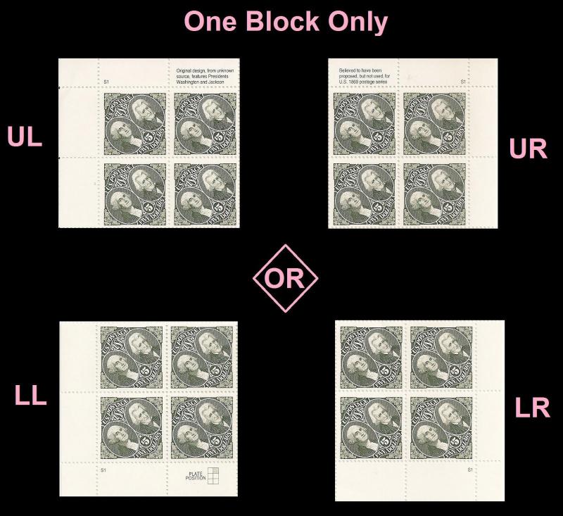 US 2592 Washington and Jackson $5 plate block MNH 1994