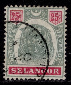 MALAYSIA - Selangor QV SG58, 25c green & carmine, FINE USED. Cat £65. CDS