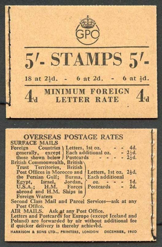 SG BD28 (49) KGVI 5/- Booklet December 1950 Post Office Fresh