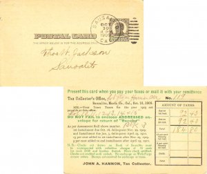 United States California Sausalito 1909 duplex  Postal Card  Reverse Green an...