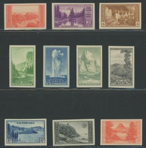 USA 756-765 Imperf National Parks full set of 10 unused without gum hinged