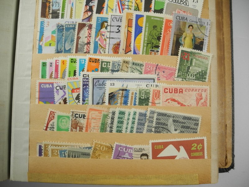 CUBA, old time accumulation of 3000+ Stamps in a battered stock book