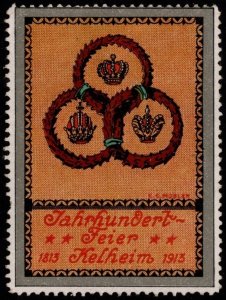 1913 Germany WW I Patriotic Poster Stamp Centenary Celebration Kelheim 1813-1913