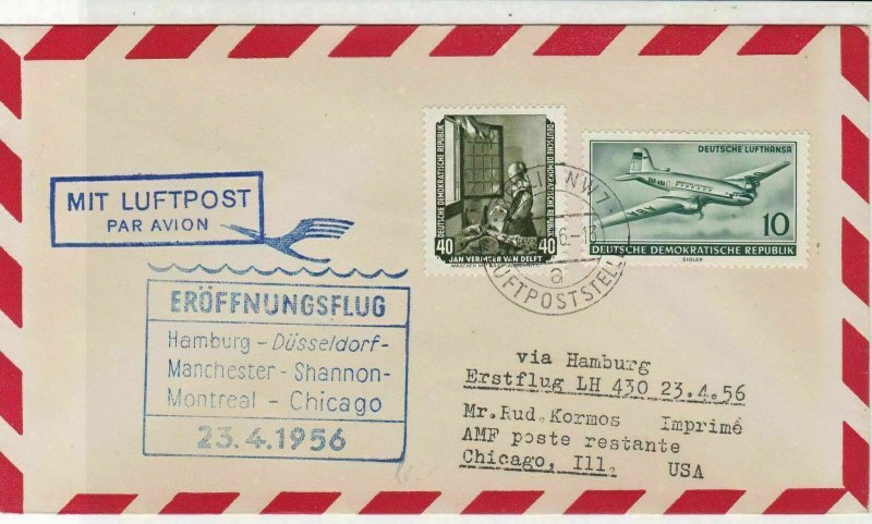 Germany 1956 Maiden Flight Slogan Cancel Airmail Stamps Cover to USA Ref 25867