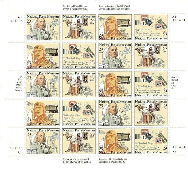 Sc  2779-2782  Full Pane  29 cent National Postal Museum Issue fj31 