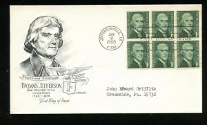 US 1278 ADDR Prominent Americans - Jefferson Artmaster FDC