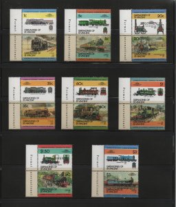 GRENADINES OF ST. VINCENT, RAILROAD ISSUE SPECIMENS, 16 STAMPS