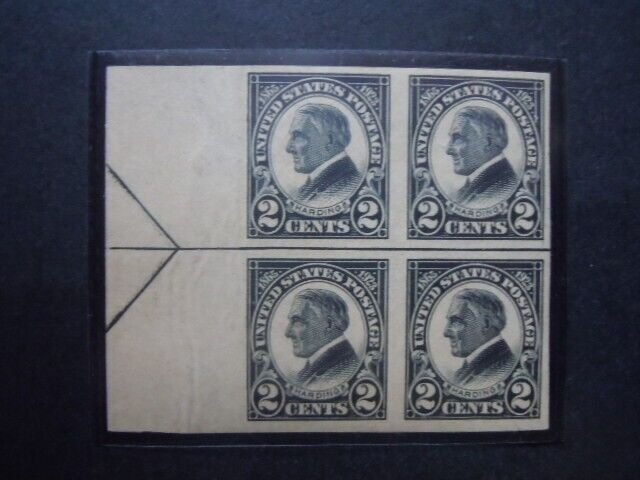 #611 2c Harding Imperforated Arrow Block of 4 MNH OG VF Includes New Mount