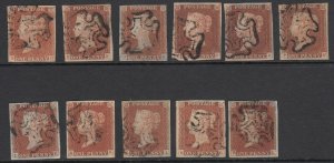 SG 8/10 1841 1d Reds x11. Good to very fine used sound 4 margin examples 