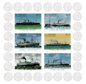 St. Vincent 1996 - SC# 2348 Ships, Boats, Nautical - Sheet of 6 Stamps - MNH