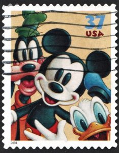 SC#3865 37¢ The Art of Disney: Goofy, Mickey and Donald Single (2004) Used