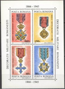 Romania 3971 (mnh sheet of 4) military decorations (1994)