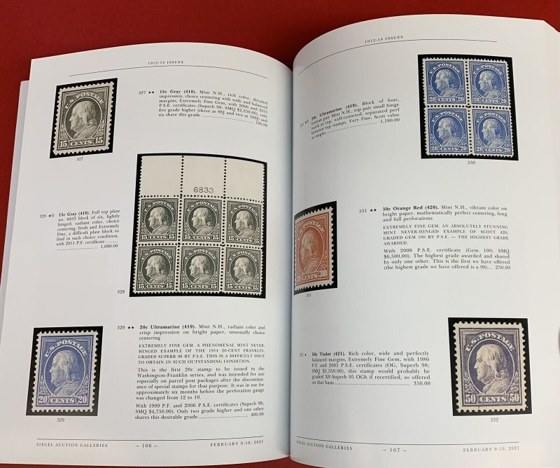 Superb U.S. Stamps, Robert A. Siegel, Sale #1231, Feb. 9-10, 2021, Catalog 