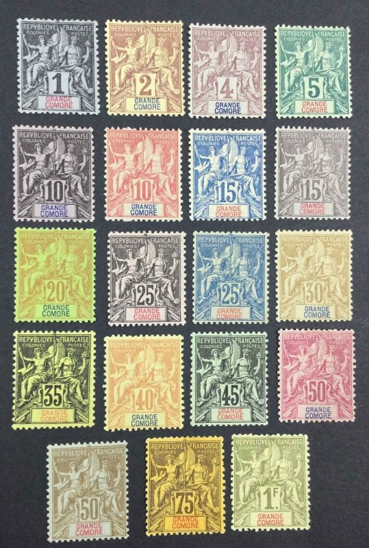 MOMEN: FRENCH GRAND COMORO SC #1-19 1897-1907 MINT OG H LOT #63149