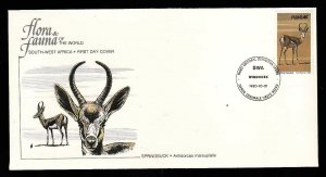 Flora & Fauna of the World #141a-stamp on FDC-Animals-Springbuck-South West Afri