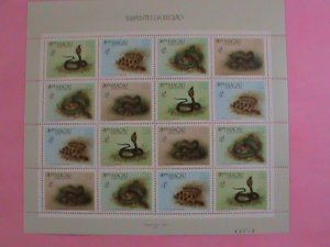 CHINA-MACAU STAMPS- 1989-SC# 592-5- MACAU SNAKES - MNH-FULL SHEET. VERY RARE