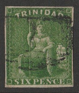 TRINIDAD 1859 Britannia 6d green, imperf, no wmk.