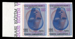 Turkey #1839var, 1970 130L International Education Year, imperf. sheet margin...