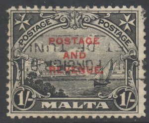 Malta Scott 160 - SG186, 1928 Postage & Revenue Overprint 1/- used