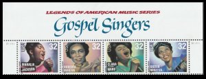 US 3216-3219 3219a Gospel Singers 32c header plate strip 5 MNH 1998