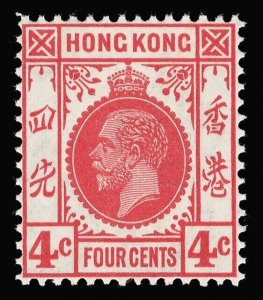 Hong Kong 1921 KGV 4c carmine-red superb MNH. SG 120a.