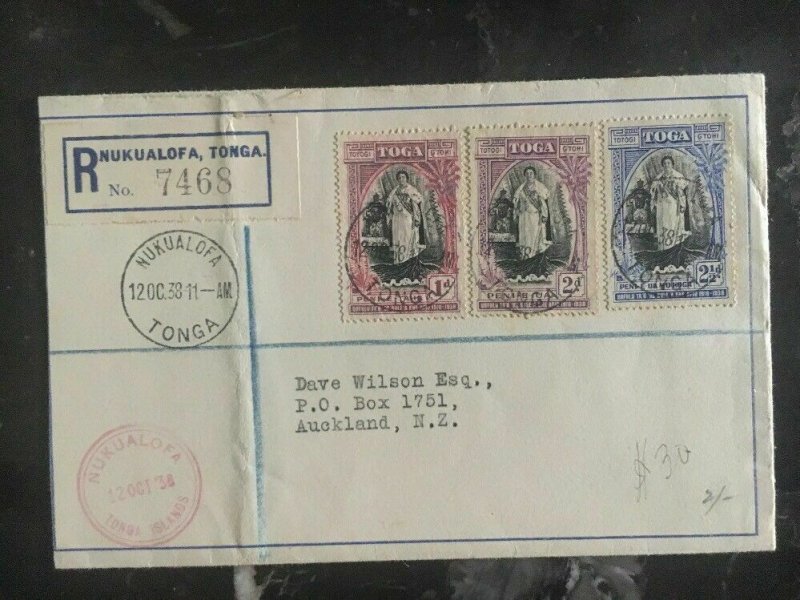 1938 Nukualofa Tonga Toga Tin Can Canoe Mail Reg Cover To Auckland New Zealand