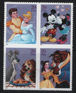 US   4028a  MNH  ART OF DISNEY, ROMANCE BLOCK OF 4, 2006