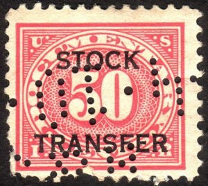 1918, US 50c, Stock Transfer, Used, Sc RD9