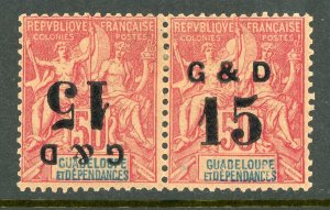 Guadeloupe 1900 French Colony 15¢/50¢ Carmine SG #55ca Inverted Pair Mint D976