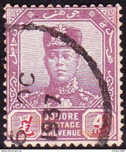 MALAYA JOHORE 1924 4c Purple & Carmine SG108 FU