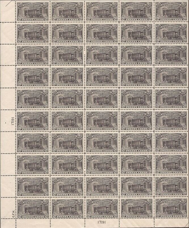 US Stamp - 1925 20c Special Delivery Truck - Perf 11 50 Stamp Sheet MNH #E14