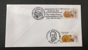 Us scott#3504 Sweden#2415 joint FDC 100 years Nobel prize 2001