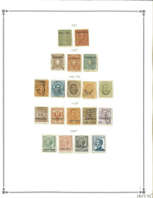 Eritrea 1892-1934 Mint in Mounts & Used Hinged on Scott International Pages.