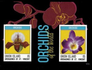 Union Island 2014 - Flowers Orchids - IMPERF Souvenir Stamp Sheet - MNH