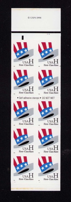 BK271 3267 Top Hat H Rate (33¢) Booklet of 20 Stamps MNH 2222