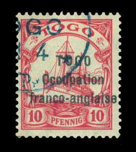 German Colonies TOGO 1915 Occup franco anglaise Yacht 10c carmine Sc 166 used VF