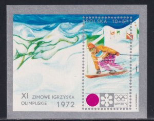 Poland 1972 Sc B124 Sapporo Slalom Olympics Skiing Stamp SS MNH