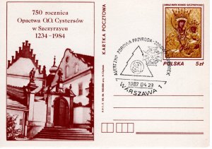 Poland 1987 Scout cancel on Cistercian Abbey postcard