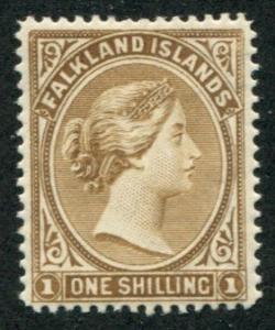 Falkland Islands SC# 18a Queen Victoria 1shilling, MH Blister Brown