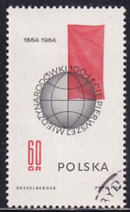 Poland 1964 Sc 1269 Globe Red Flag Socialist International Centenary Stamp CTO