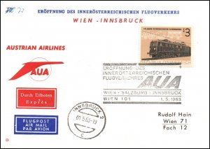 Austria Austrian Airlines Klagenfurt to Vienna 1963 1st Flight Cover