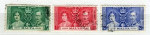 MALTA; 1937 early GVI Coronation issue fine USED SET