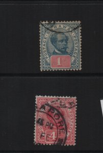 Sarawak 1899/1901 SG36 & SG39 - both used