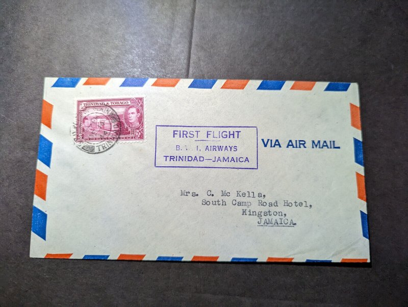 1944 Trinidad and Tobago Airmail First Flight Cover FFC to Kingston Jamaica