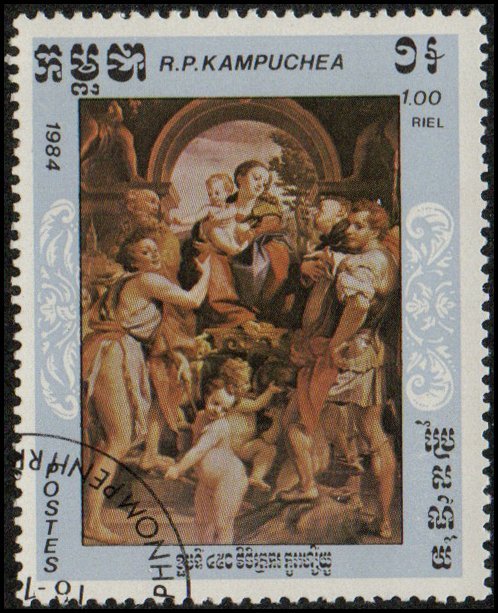 Cambodia 543 - Used - 1r Madonna and Child (Correggio) (1984)