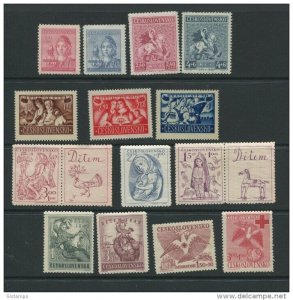 Czechoslovakia 1945-9 Mi 476-7 490-1 505-7 559-1 599-2  MNH (2 stamps MLH) Compl