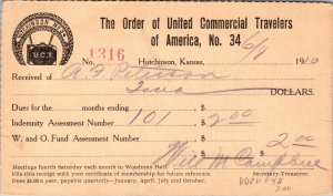 1910 - 1c Stamp - Postal Orcer Card - Flag Cancel - Hutchinson, KS - J1708