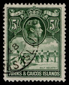 TURKS & CAICOS ISLANDS GVI SG204a, 5s deep green, FINE USED. Cat £30.