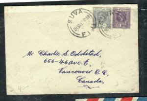 FIJI ISLANDS  COVER (P2112B)  1937 KGV 2D+1D COVER SUVA TO CANADA 