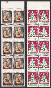 #2514b and 2516a Christmas 1990 Folded Booklet Panes of 10 MNH